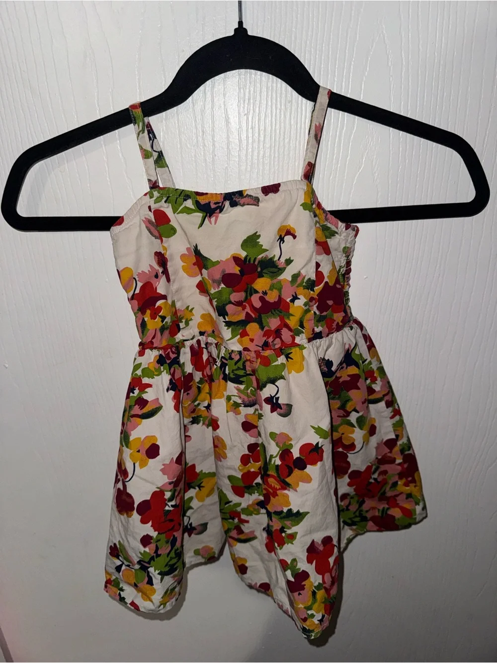 Girls Floral Spaghetti-Strap Dress - Cream with Red, Pink & Yellow Flowers